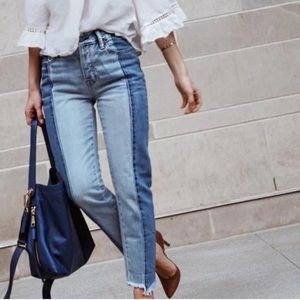 EUC American Eagle Vintage Hi-Rise 2 Tone Jeans Raw Hem Size 8